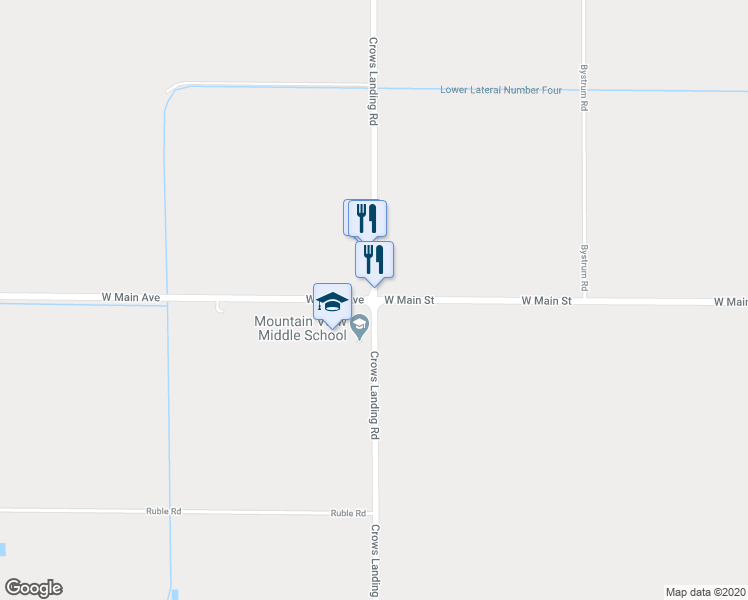 map of restaurants, bars, coffee shops, grocery stores, and more near Crows Landing Road & West Main Avenue in Crows Landing