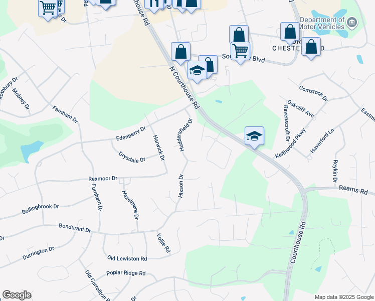 map of restaurants, bars, coffee shops, grocery stores, and more near 119 Huddersfield Drive in Richmond