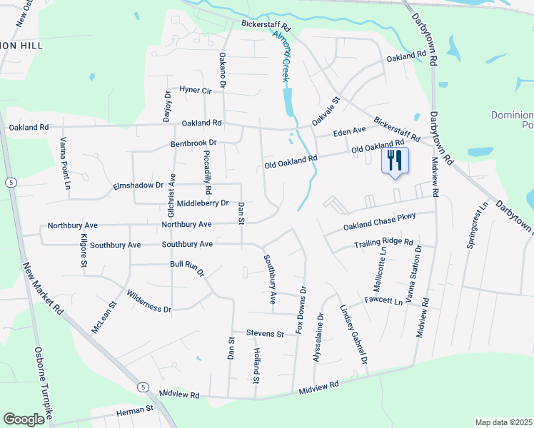 map of restaurants, bars, coffee shops, grocery stores, and more near 1508 Northbury Avenue in Richmond