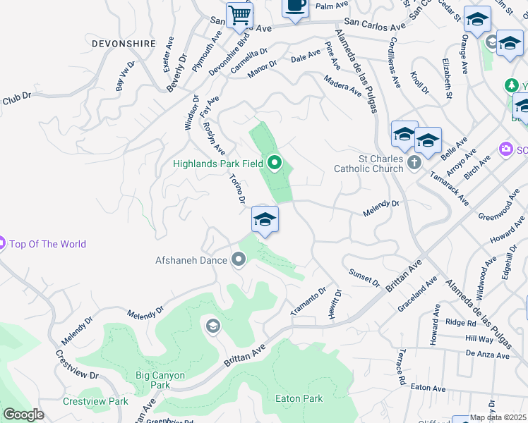 map of restaurants, bars, coffee shops, grocery stores, and more near in San Carlos