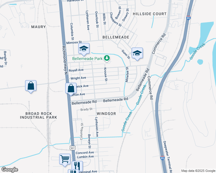 map of restaurants, bars, coffee shops, grocery stores, and more near 2310 Afton Avenue in Richmond