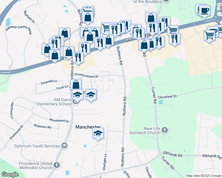map of restaurants, bars, coffee shops, grocery stores, and more near 7902 Clovertree Court in Richmond