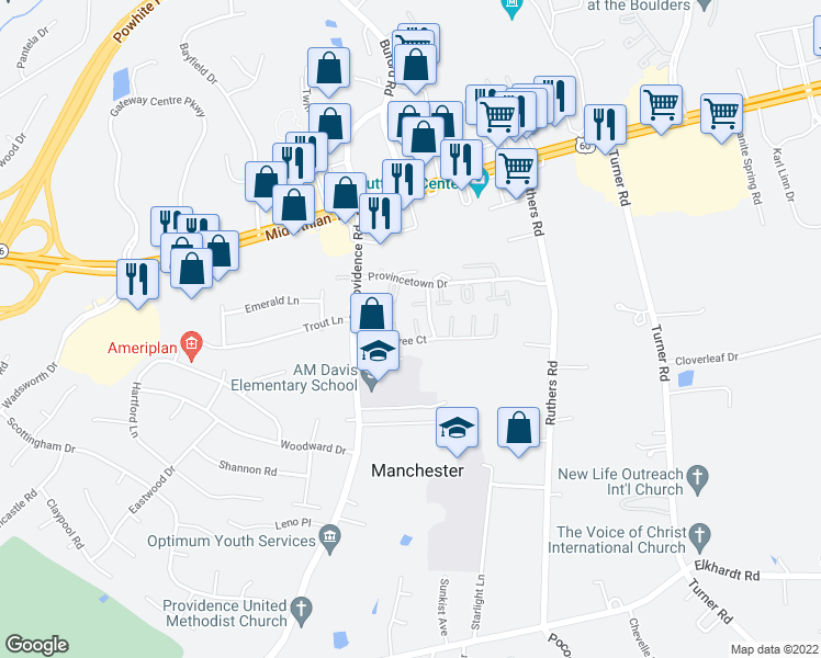 map of restaurants, bars, coffee shops, grocery stores, and more near 8130 Clovertree Court in Richmond