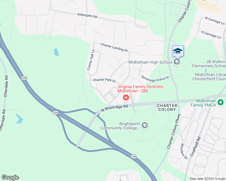 map of restaurants, bars, coffee shops, grocery stores, and more near 14010 Briars Circle in Midlothian