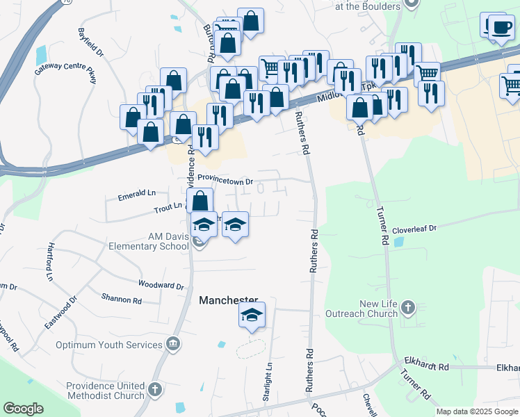 map of restaurants, bars, coffee shops, grocery stores, and more near 7974 Clovertree Court in Richmond