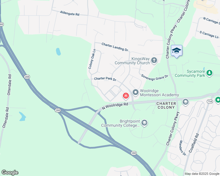 map of restaurants, bars, coffee shops, grocery stores, and more near 1020 Westwood Village Way in Midlothian