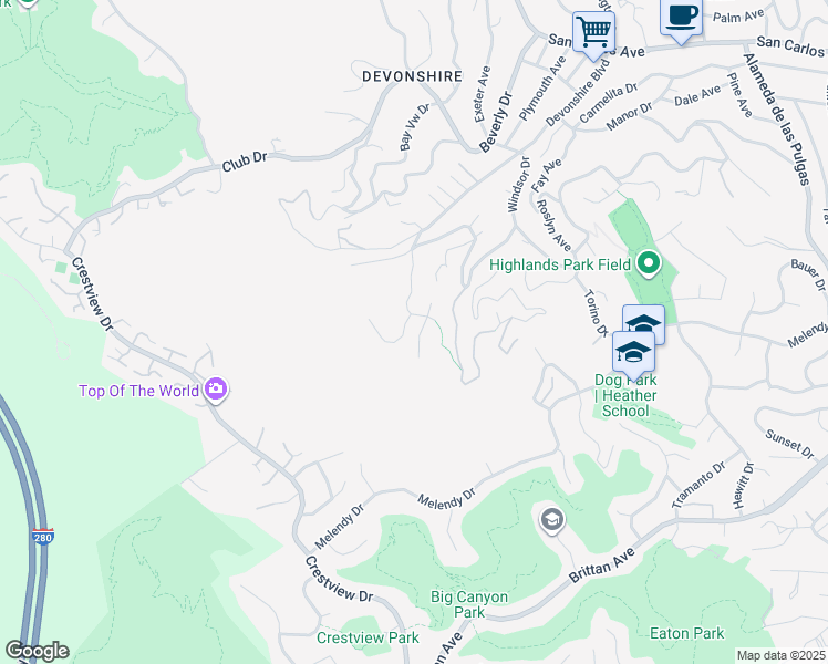 map of restaurants, bars, coffee shops, grocery stores, and more near 199 Kings Court in San Carlos