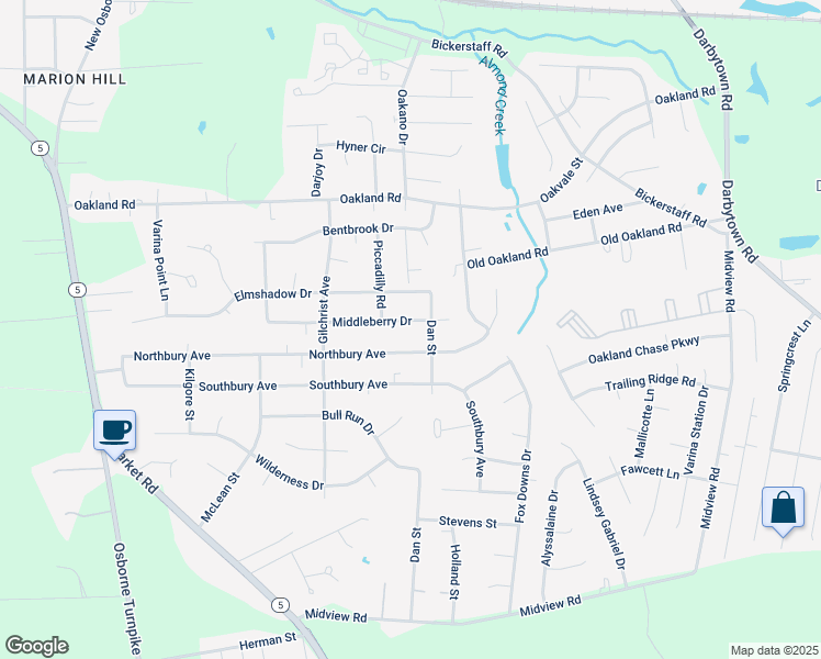 map of restaurants, bars, coffee shops, grocery stores, and more near 1409 Middleberry Drive in Henrico