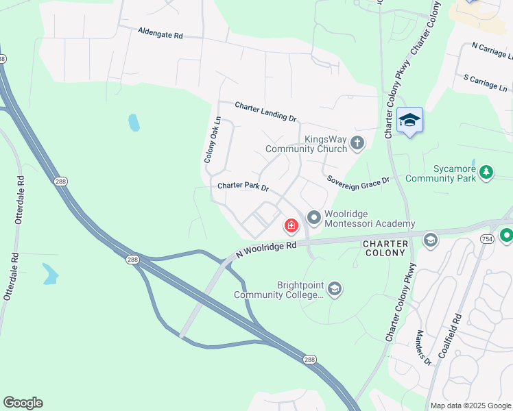 map of restaurants, bars, coffee shops, grocery stores, and more near 1020 Westwood Village Way in Midlothian