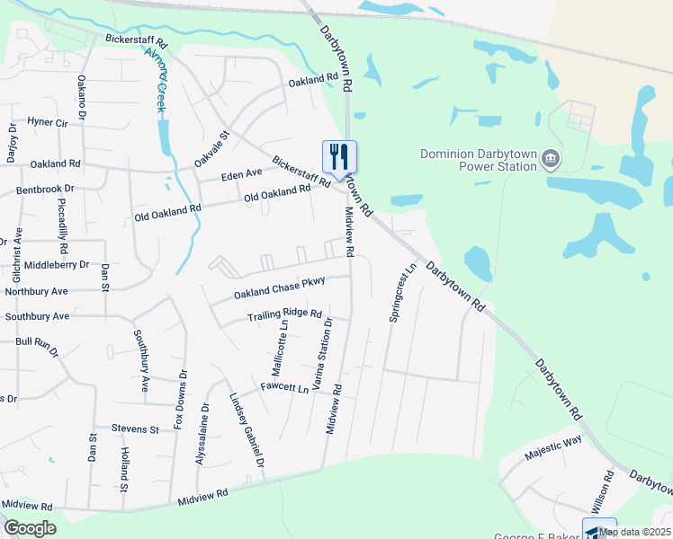 map of restaurants, bars, coffee shops, grocery stores, and more near 1580 Oakland Chase Parkway in Richmond