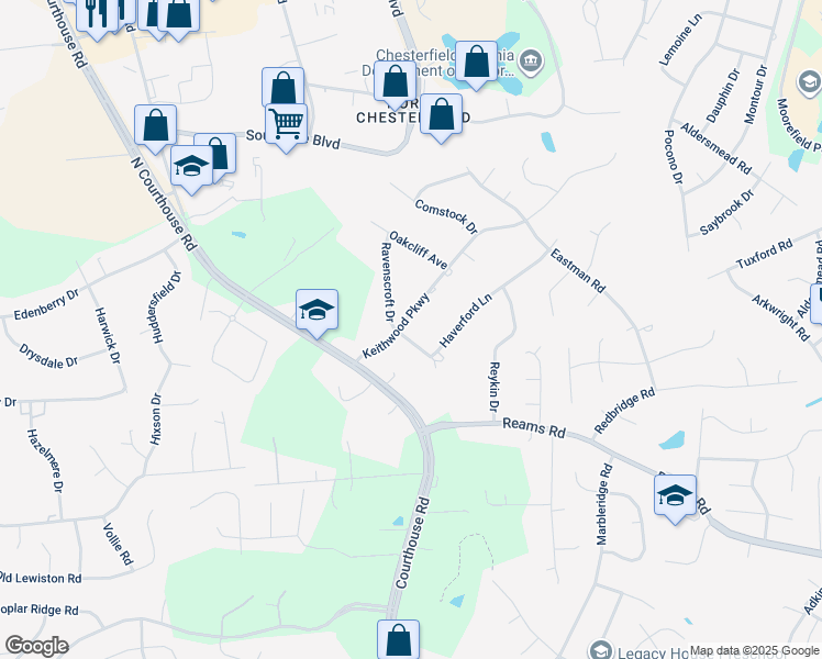 map of restaurants, bars, coffee shops, grocery stores, and more near 10965 Keithwood Parkway in Chesterfield County
