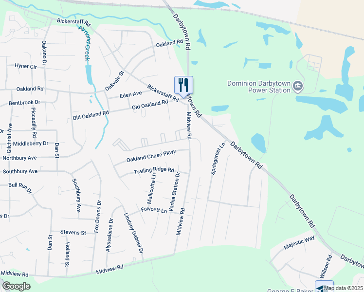 map of restaurants, bars, coffee shops, grocery stores, and more near 1580 Oakland Chase Parkway in Richmond