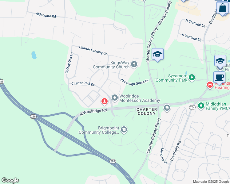 map of restaurants, bars, coffee shops, grocery stores, and more near 14055 Wiley Circle in Midlothian