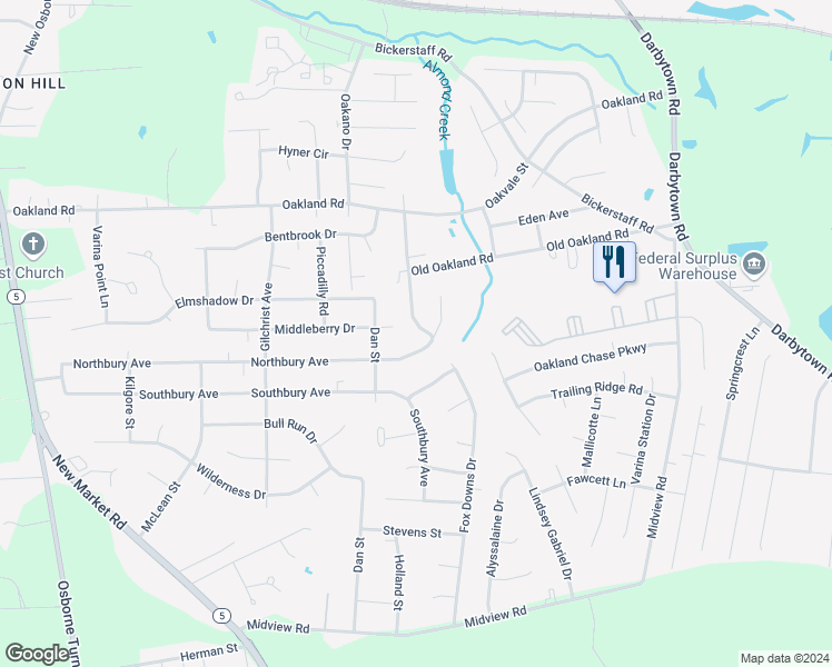 map of restaurants, bars, coffee shops, grocery stores, and more near 1604 Northbury Avenue in Richmond