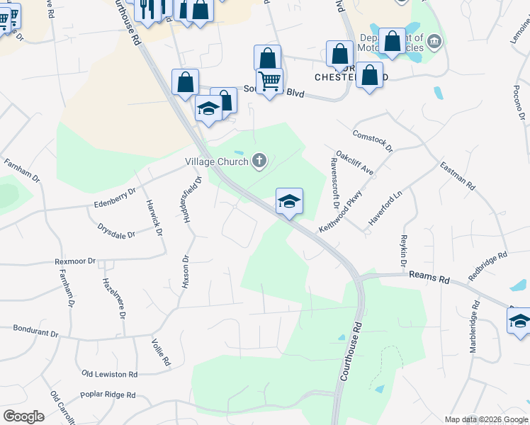map of restaurants, bars, coffee shops, grocery stores, and more near 201 North Courthouse Road in Richmond