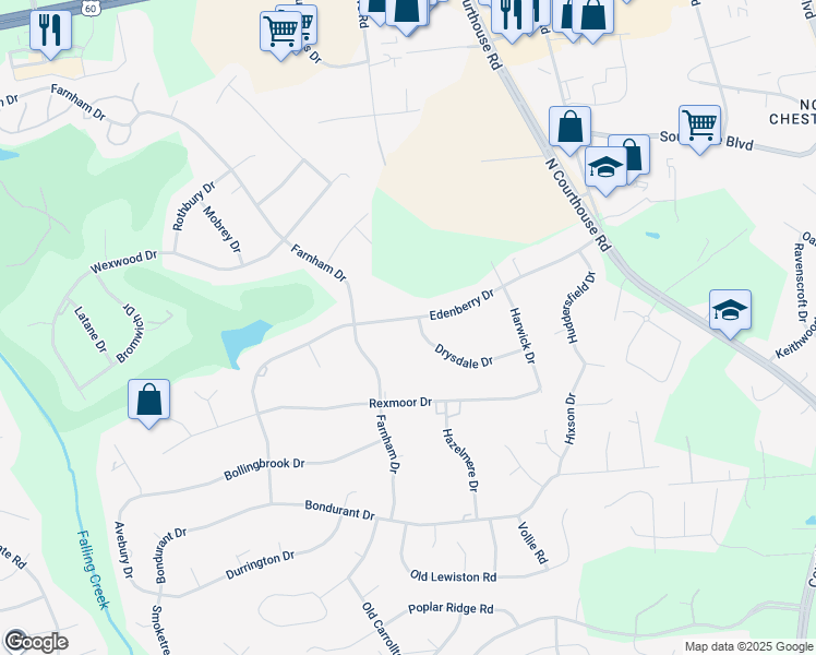 map of restaurants, bars, coffee shops, grocery stores, and more near 11651 Drysdale Drive in Chesterfield County