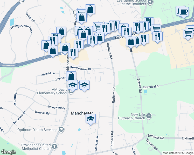 map of restaurants, bars, coffee shops, grocery stores, and more near 7954 Clovertree Court in Richmond
