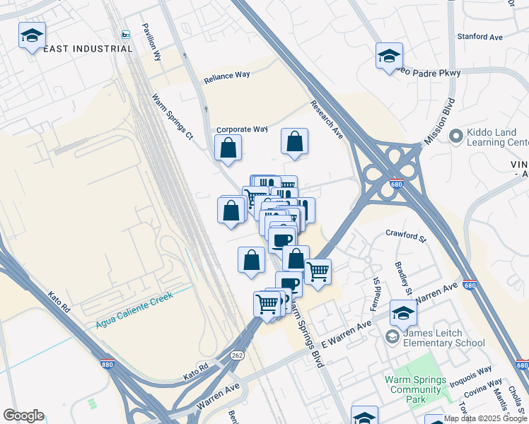 map of restaurants, bars, coffee shops, grocery stores, and more near 730 Brown Road in Fremont