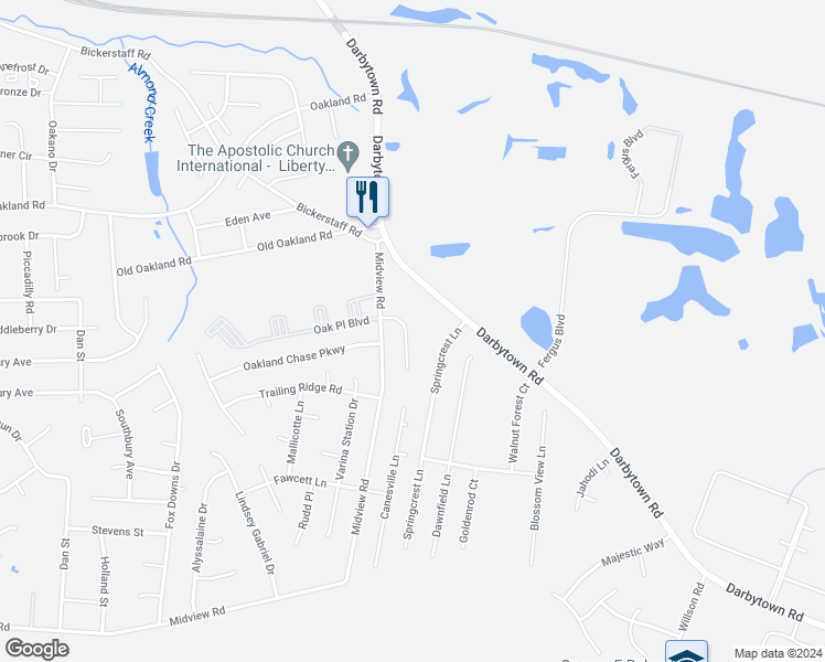 map of restaurants, bars, coffee shops, grocery stores, and more near 6271 Habersham Drive in Richmond