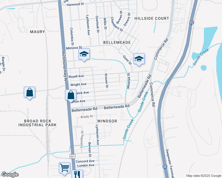 map of restaurants, bars, coffee shops, grocery stores, and more near 2215 Warwick Avenue in Richmond