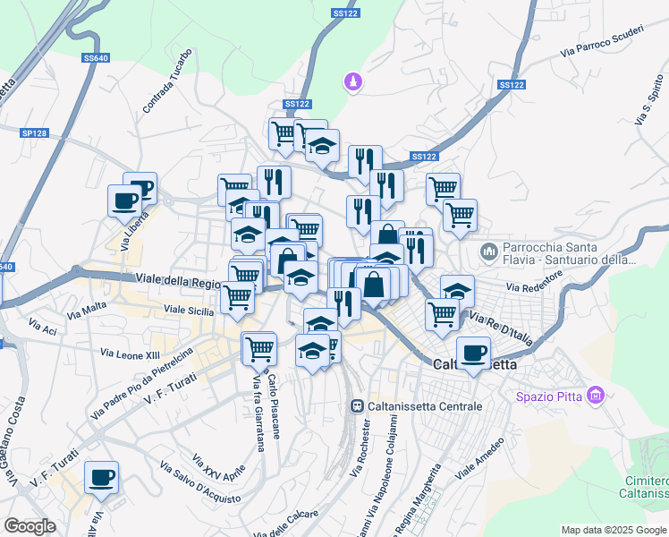 map of restaurants, bars, coffee shops, grocery stores, and more near 2-96 Via Edmondo de Amicis in Caltanissetta