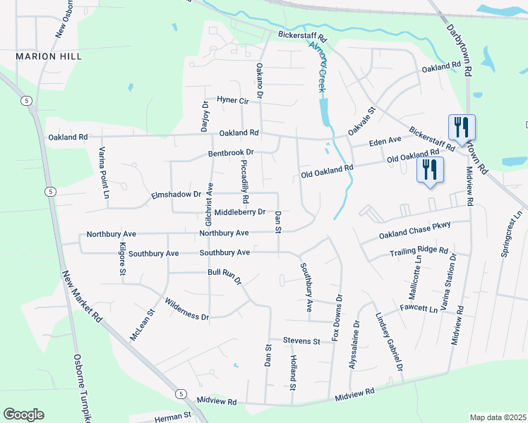 map of restaurants, bars, coffee shops, grocery stores, and more near 1409 Middleberry Drive in Henrico