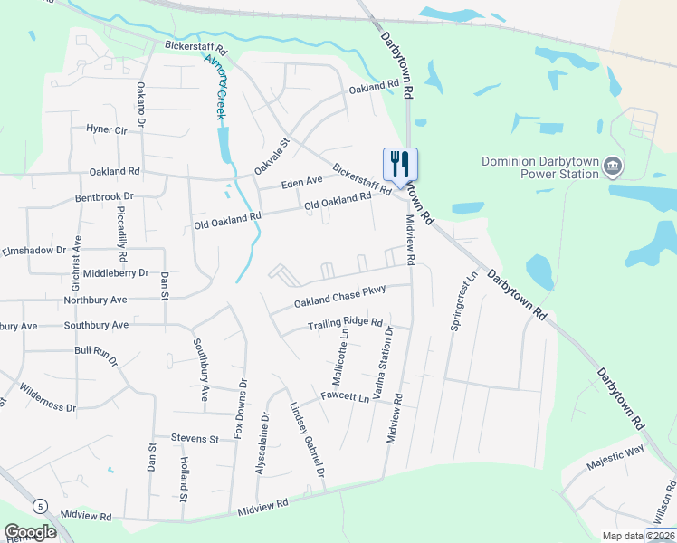 map of restaurants, bars, coffee shops, grocery stores, and more near 1660 Oak Place Boulevard in Henrico
