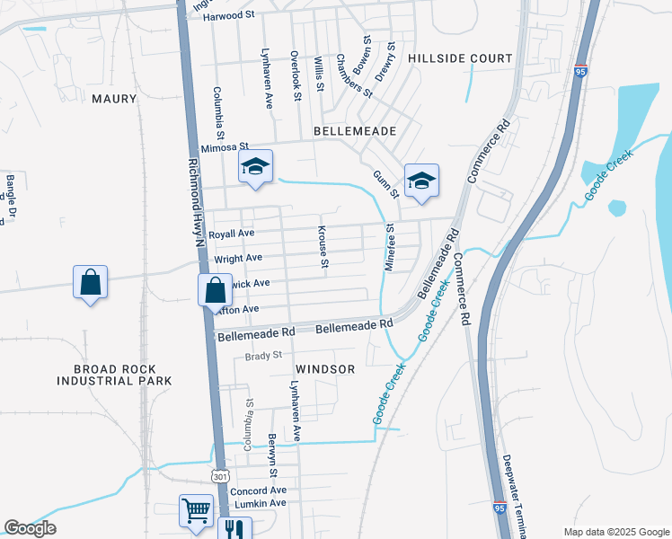 map of restaurants, bars, coffee shops, grocery stores, and more near 2215 Warwick Avenue in Richmond