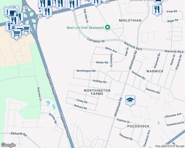 map of restaurants, bars, coffee shops, grocery stores, and more near 907 McDowell Road in Richmond