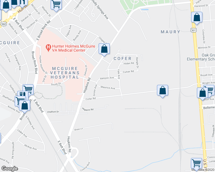 map of restaurants, bars, coffee shops, grocery stores, and more near 3120 Maurice Avenue in Richmond