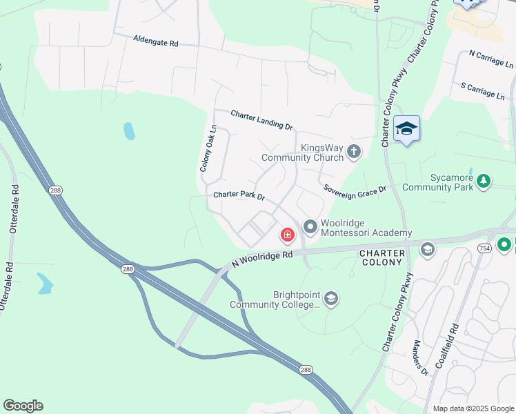 map of restaurants, bars, coffee shops, grocery stores, and more near 1010 Westwood Village Way in Midlothian