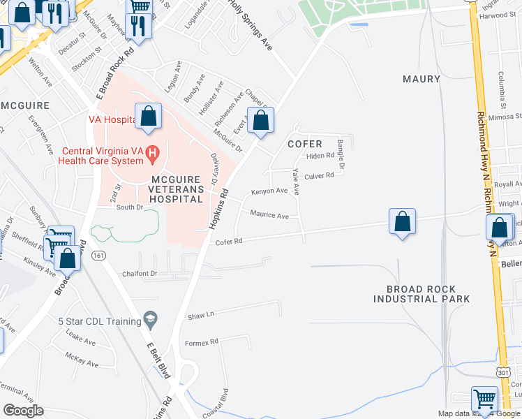 map of restaurants, bars, coffee shops, grocery stores, and more near 3128 Maurice Avenue in Richmond