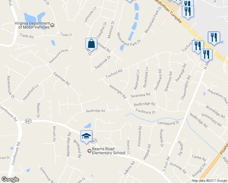 map of restaurants, bars, coffee shops, grocery stores, and more near 120 Arkwright Rd in Richmond