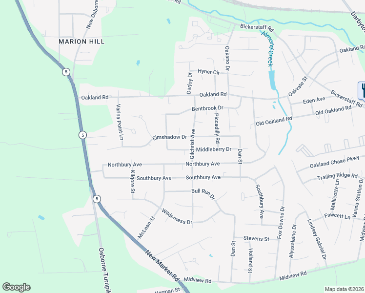 map of restaurants, bars, coffee shops, grocery stores, and more near 1208 Middleberry Drive in Richmond