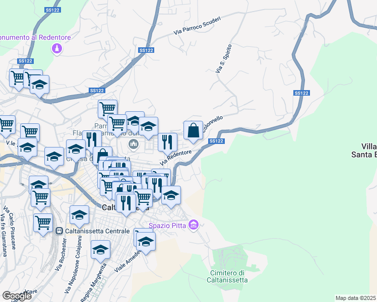 map of restaurants, bars, coffee shops, grocery stores, and more near 472 Via Redentore in Caltanissetta