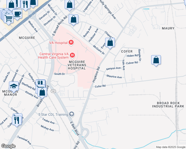 map of restaurants, bars, coffee shops, grocery stores, and more near East Avenue in Richmond