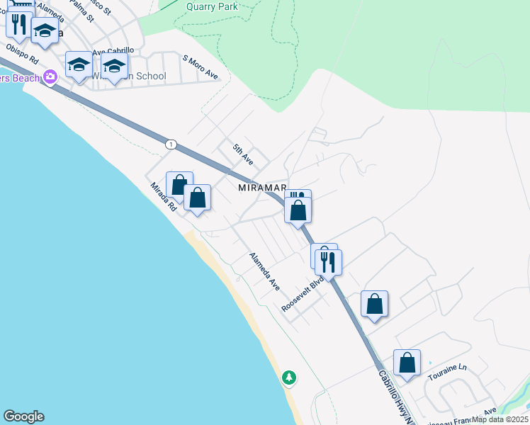 map of restaurants, bars, coffee shops, grocery stores, and more near 465 Mirada Rd in Half Moon Bay