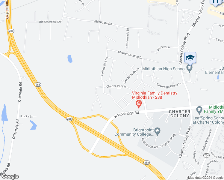 map of restaurants, bars, coffee shops, grocery stores, and more near 1001 Briars Court in Midlothian