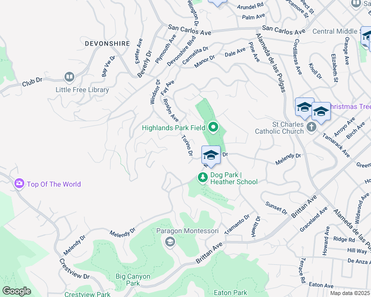 map of restaurants, bars, coffee shops, grocery stores, and more near 351 Torino Drive in San Carlos