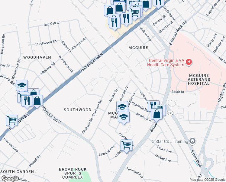 map of restaurants, bars, coffee shops, grocery stores, and more near 1516 Alaska Drive in Richmond