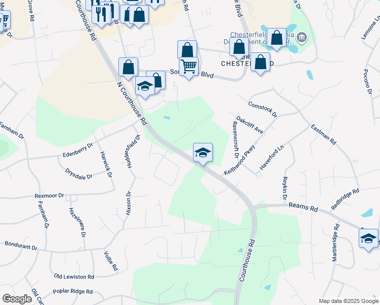 map of restaurants, bars, coffee shops, grocery stores, and more near 200 North Courthouse Road in Richmond