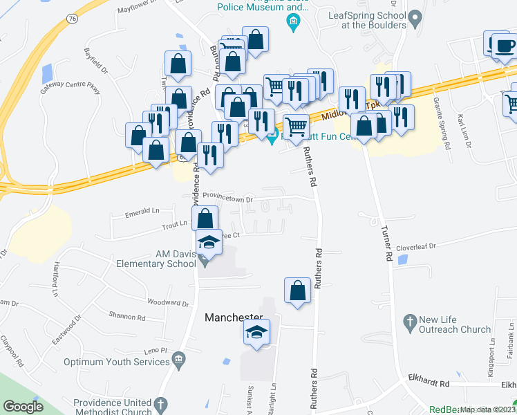 map of restaurants, bars, coffee shops, grocery stores, and more near 7941 Provincetown Drive in Richmond
