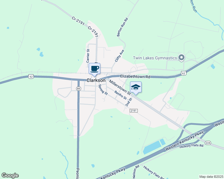 map of restaurants, bars, coffee shops, grocery stores, and more near 200-206 Renfro Street in Clarkson