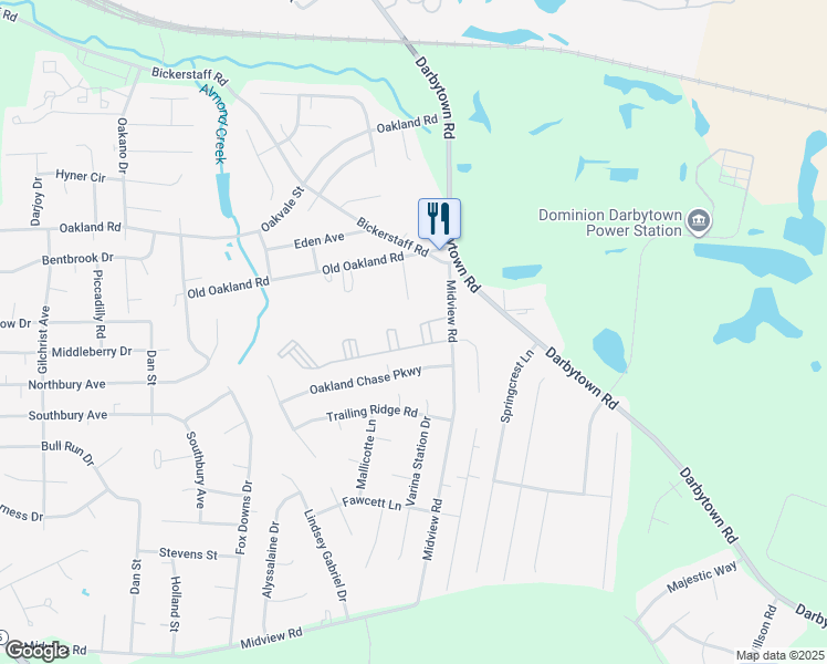 map of restaurants, bars, coffee shops, grocery stores, and more near 6400 Oak Front Court in Henrico