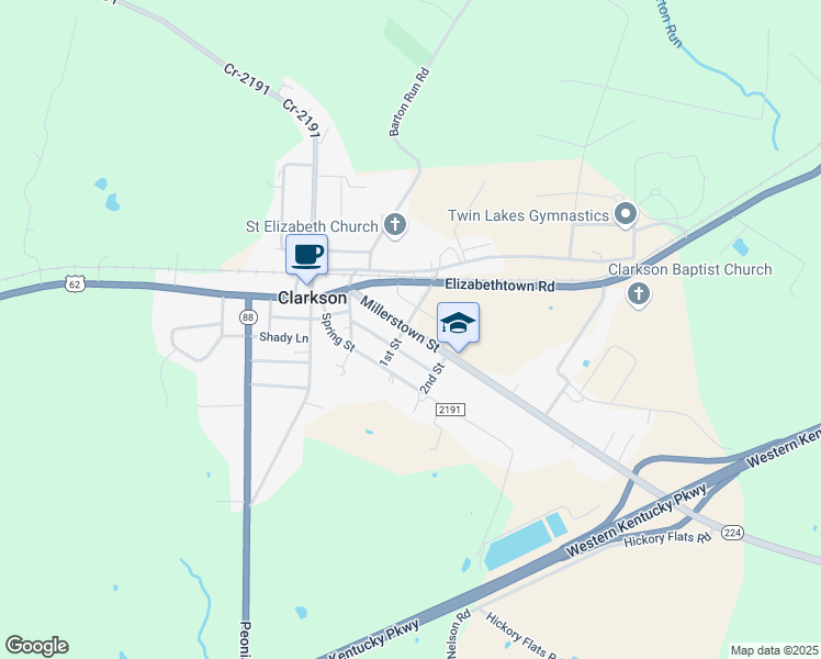 map of restaurants, bars, coffee shops, grocery stores, and more near 310 Millerstown Road in Clarkson