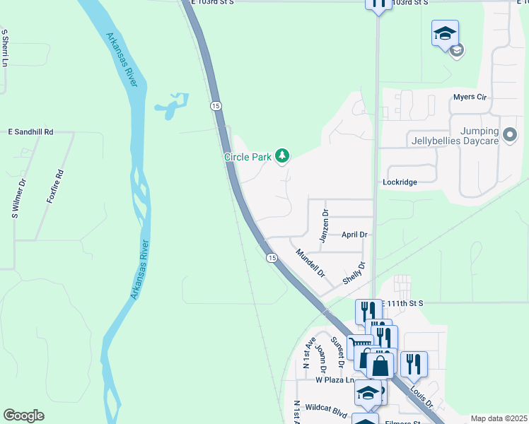 map of restaurants, bars, coffee shops, grocery stores, and more near 2-18 S Circle Dr in Mulvane