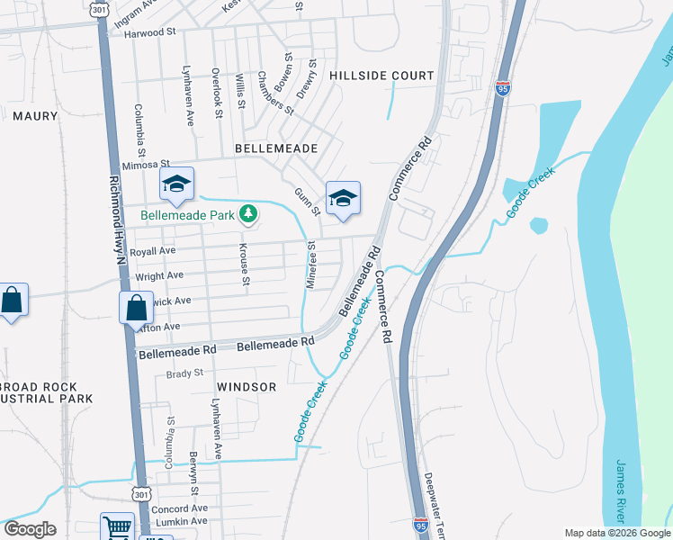 map of restaurants, bars, coffee shops, grocery stores, and more near 2101 Warwick Avenue in Richmond