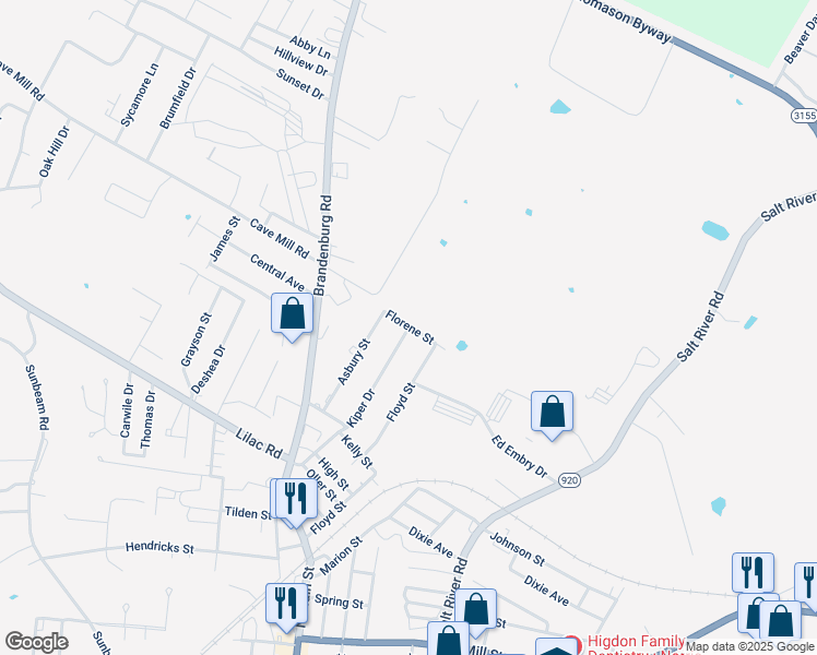 map of restaurants, bars, coffee shops, grocery stores, and more near 1332 Kiper Drive in Leitchfield