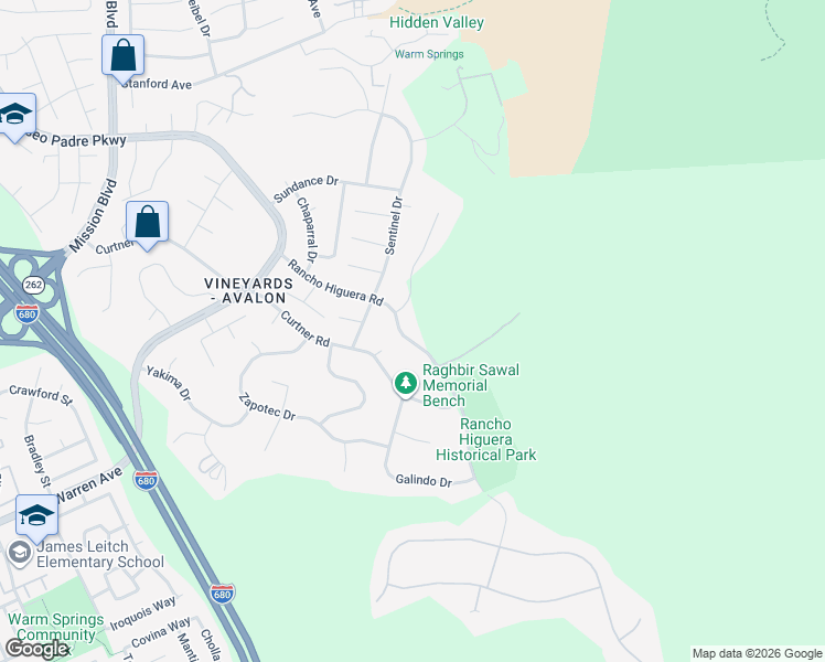map of restaurants, bars, coffee shops, grocery stores, and more near 46919 Rancho Higuera Road in Fremont