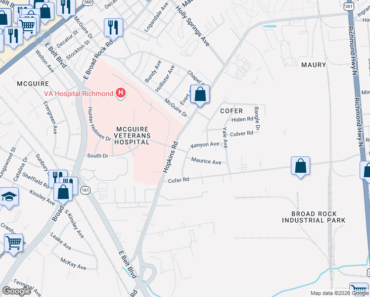map of restaurants, bars, coffee shops, grocery stores, and more near 1706 Gross Avenue in Richmond